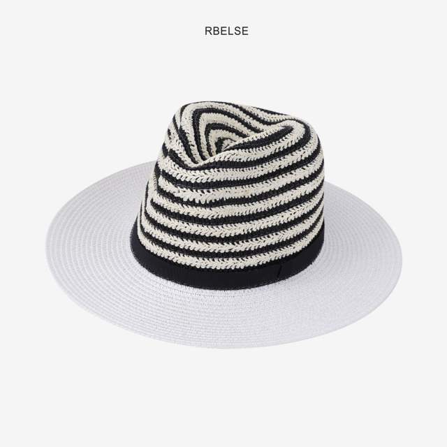 Colorful striped flat-top hat for men and women summer sun protection straw hat