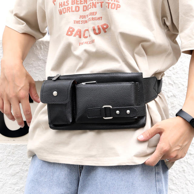 Leather Bag Classic Men's Crossbody Bag Waist Bag Multi-Layer Shoulder Bag Pu Leather Chest Bag