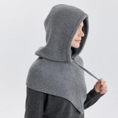 Solid color knitted neck warmer pullover cap hooded hat