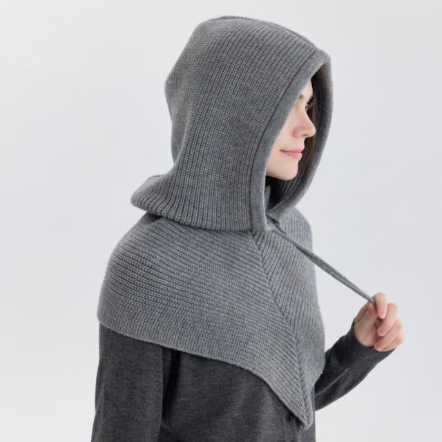 Solid color knitted neck warmer pullover cap hooded hat