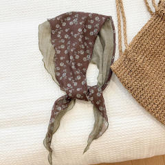Ins-Style Floral Small Square Scarf for Women Thin Silk triangle Scarf
