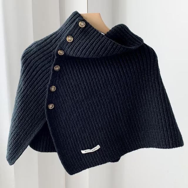 Autumn Winter Buttons Wool Shawl Knitted All-match Shawl