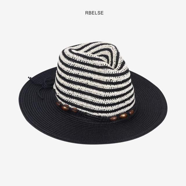 Colorful striped flat-top hat for men and women summer sun protection straw hat