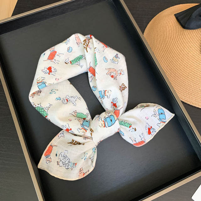 Korean Style Women's Floral Fresh Small Square Scarf
