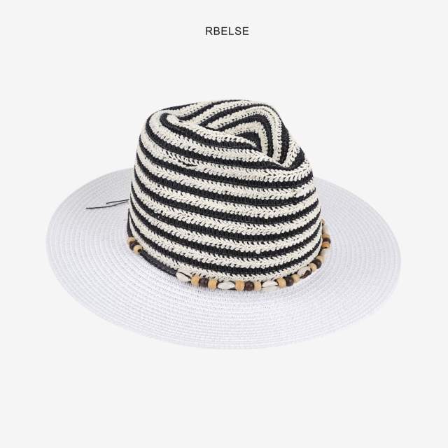 Colorful striped flat-top hat for men and women summer sun protection straw hat