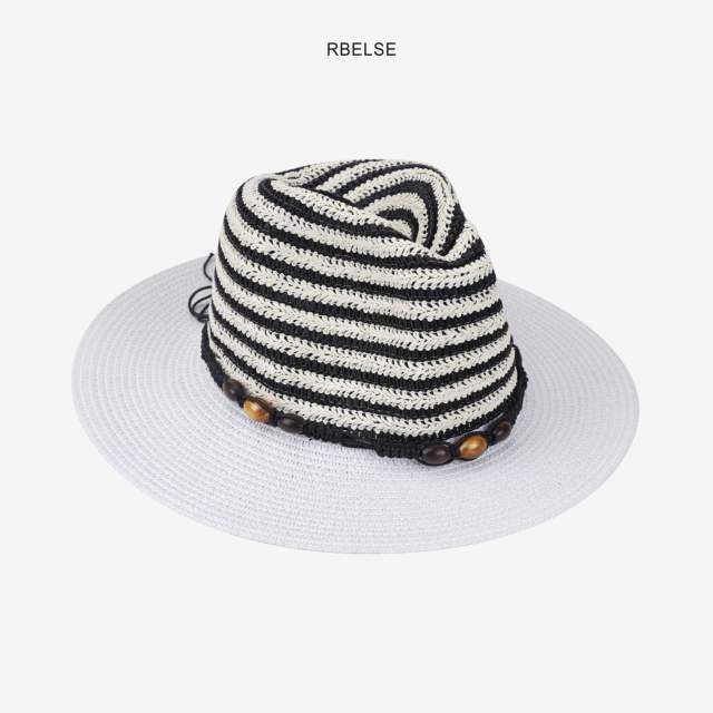 Colorful striped flat-top hat for men and women summer sun protection straw hat