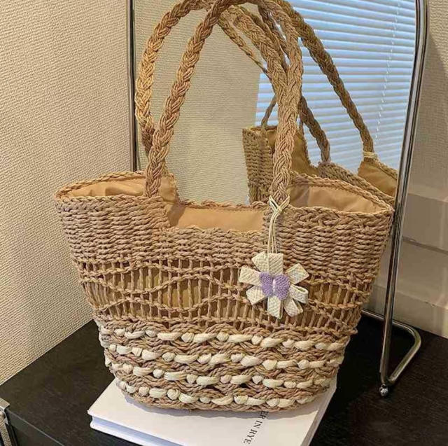 Hollow-Out Straw Woven Bag for Women Seaside Vacation Handmade Woven Bag