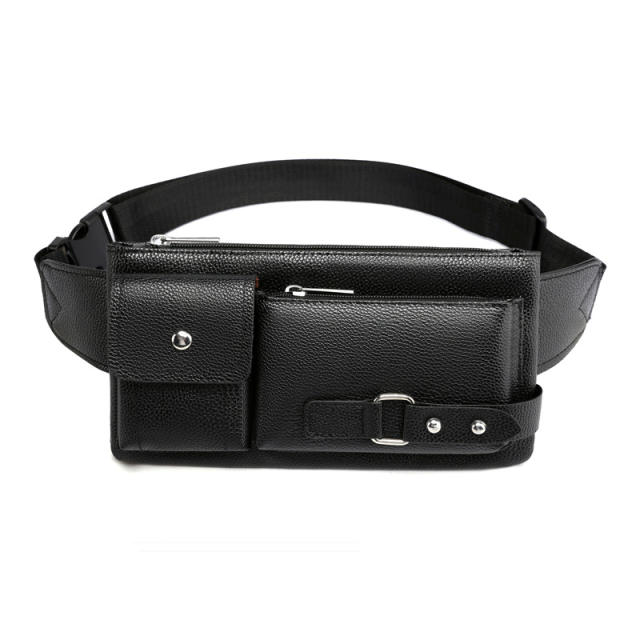 Leather Bag Classic Men's Crossbody Bag Waist Bag Multi-Layer Shoulder Bag Pu Leather Chest Bag