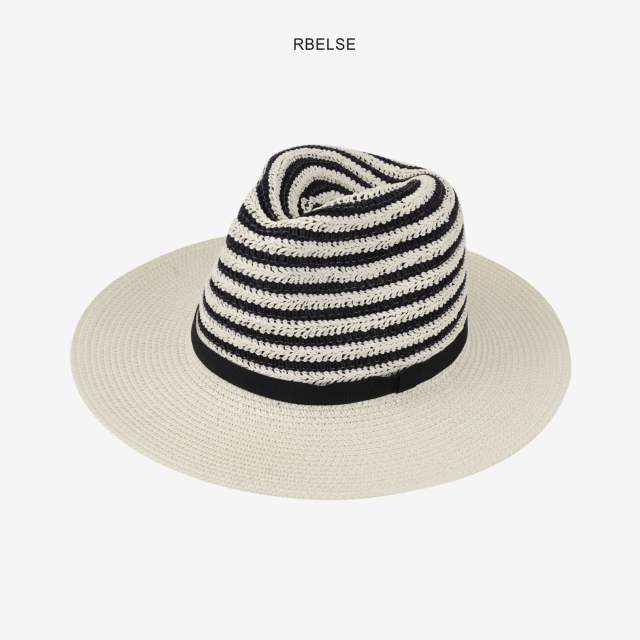 Colorful striped flat-top hat for men and women summer sun protection straw hat