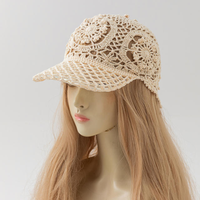 Summer handmade corchet flower sunhat baseball hat for women