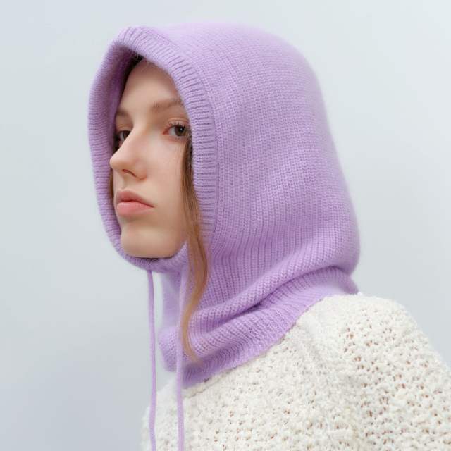 Autumn winter unisex versatile solid color drawstring rabbit fur warm simple fashion knitted hat