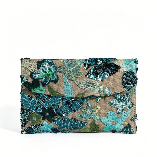 Women's clutch Bag with Sequin Embroidery Straw Clutch