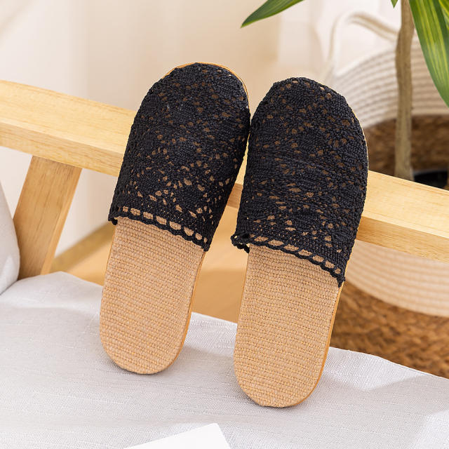 New All-Season Lace-Up Indoor Linen Women's Slippers