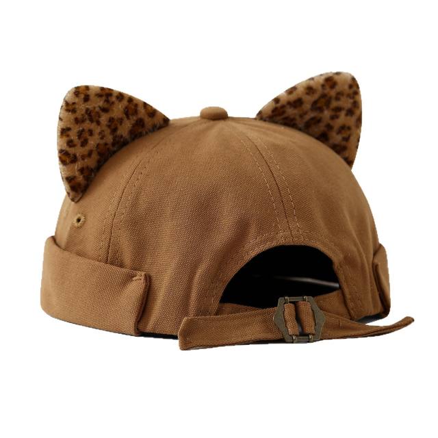 Fresh Leopard Print Ear Melon Cap for Women cute cat ear hat
