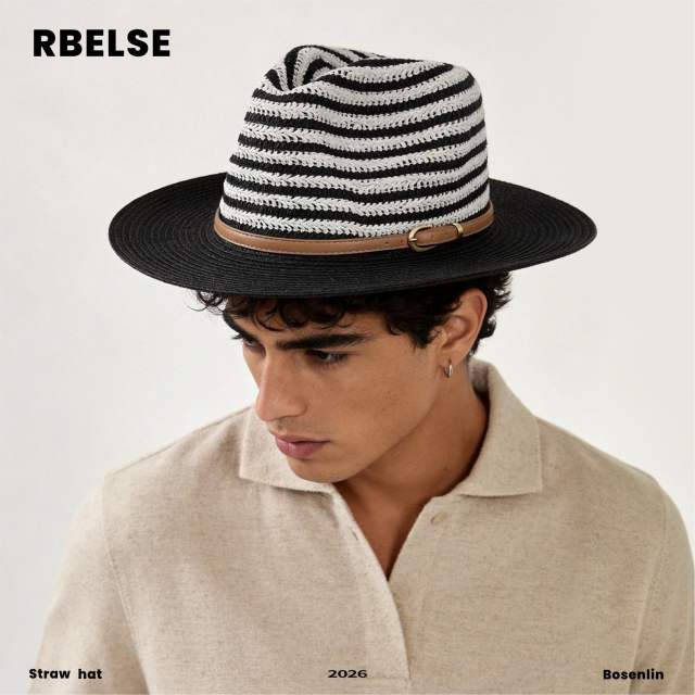 Colorful striped flat-top hat for men and women summer sun protection straw hat