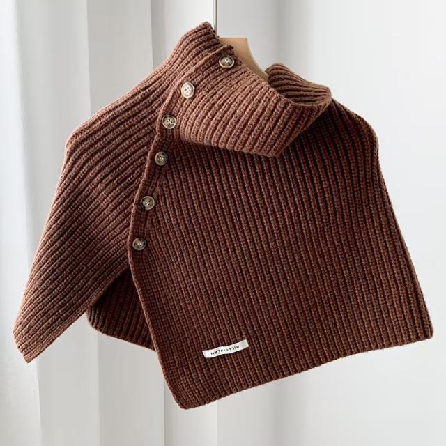 Autumn Winter Buttons Wool Shawl Knitted All-match Shawl