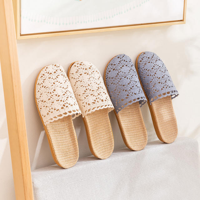 New All-Season Lace-Up Indoor Linen Women's Slippers