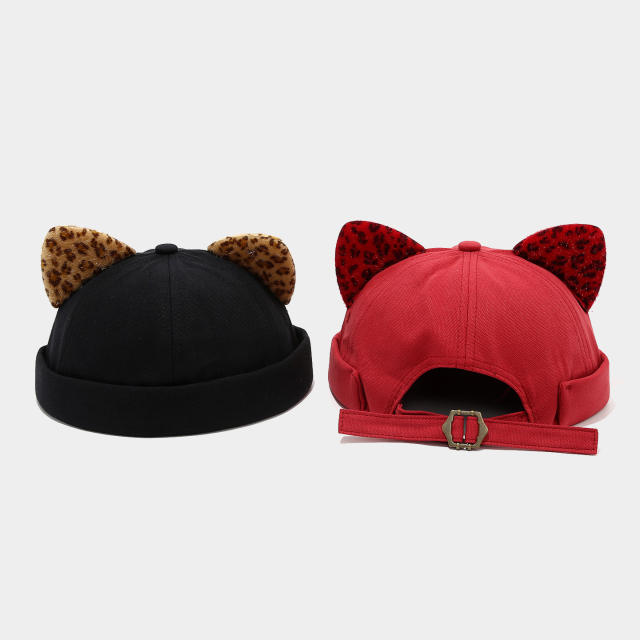 Fresh Leopard Print Ear Melon Cap for Women cute cat ear hat