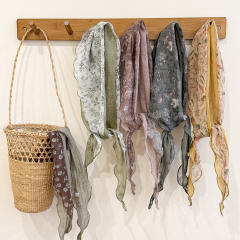 Ins-Style Floral Small Square Scarf for Women Thin Silk triangle Scarf