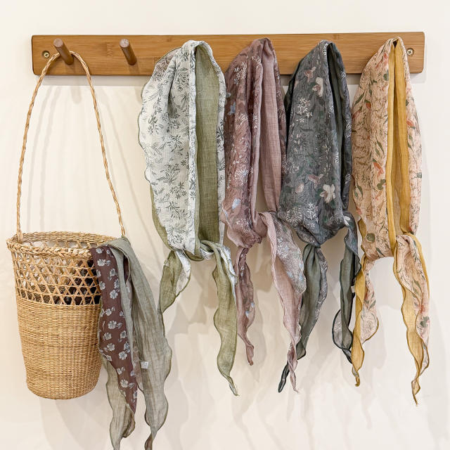 Ins-Style Floral Small Square Scarf for Women Thin Silk triangle Scarf