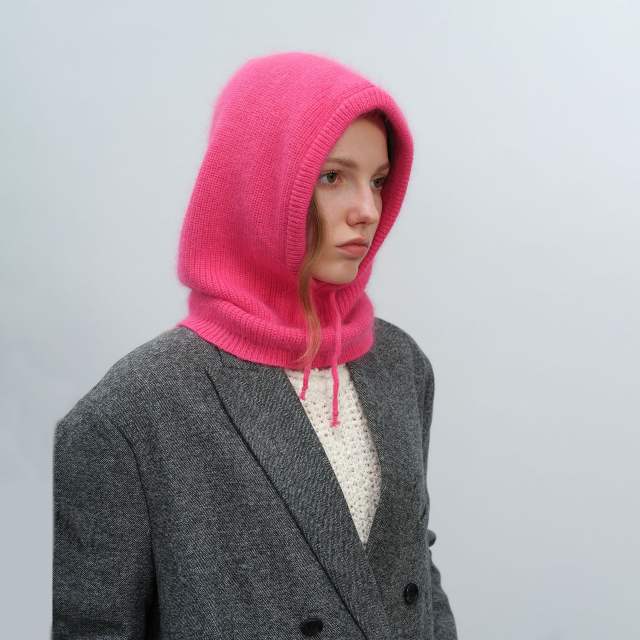 Autumn winter unisex versatile solid color drawstring rabbit fur warm simple fashion knitted hat