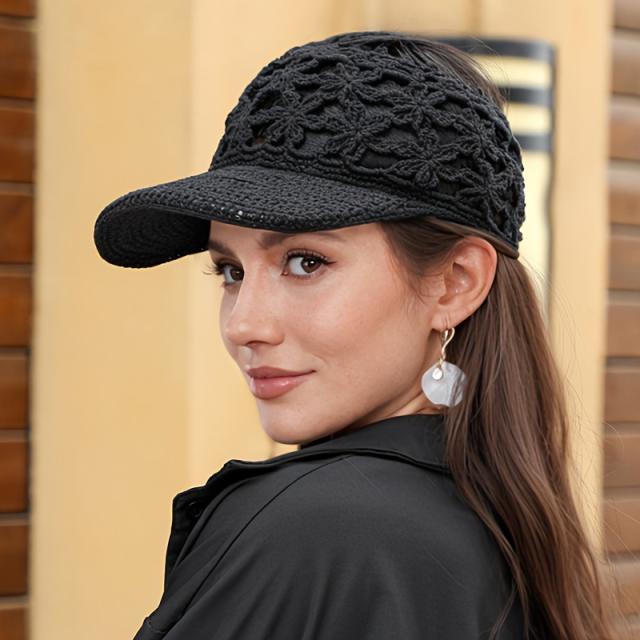 Handmade Crochet Hollow UV Protection Visor Hat for Women