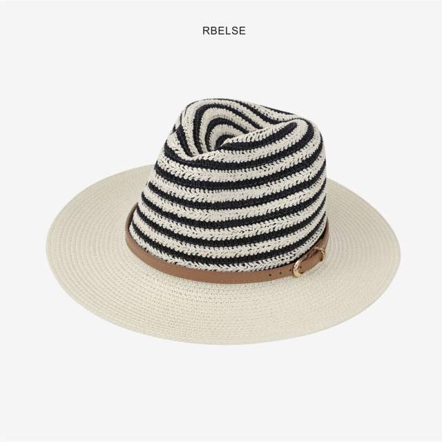 Colorful striped flat-top hat for men and women summer sun protection straw hat