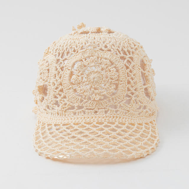 Summer handmade corchet flower sunhat baseball hat for women