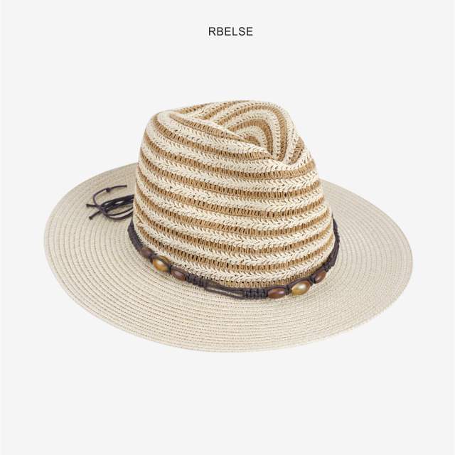 Colorful striped flat-top hat for men and women summer sun protection straw hat