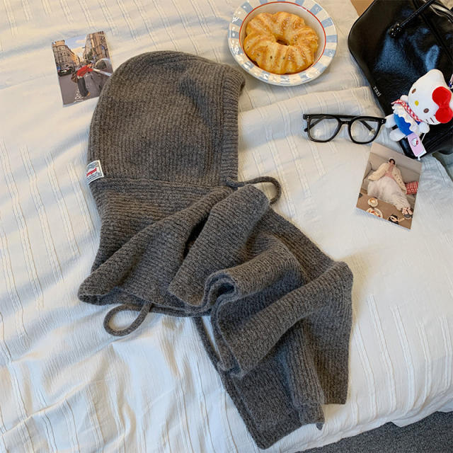 Autumn Winter New Blue Balaclava Women's Warm Hat Scarf One-Piece Knitted Woolen Toe Cap