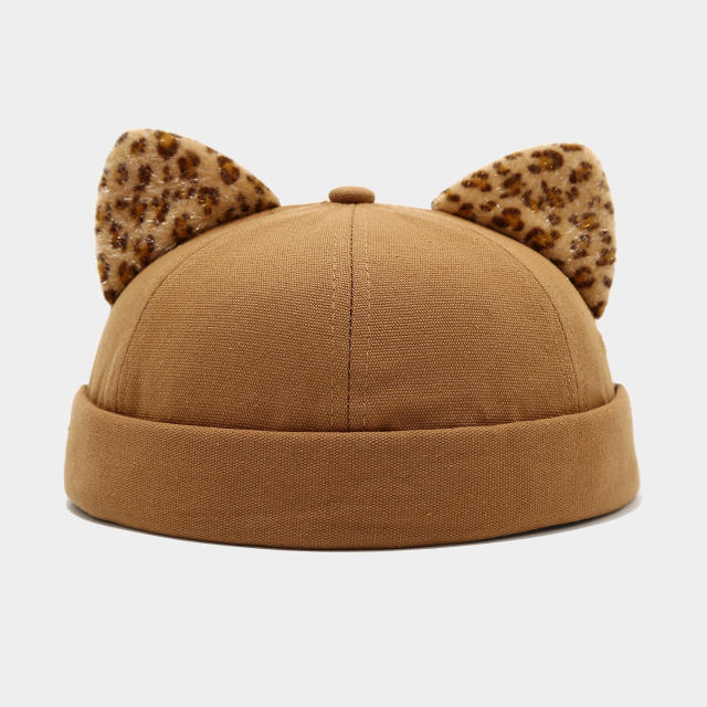 Fresh Leopard Print Ear Melon Cap for Women cute cat ear hat