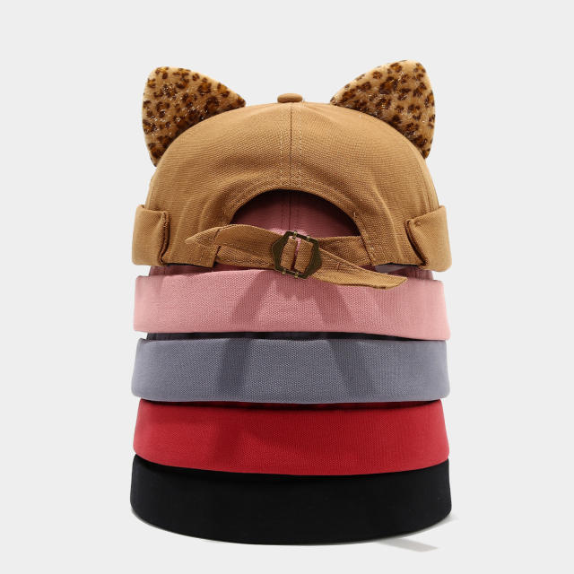 Fresh Leopard Print Ear Melon Cap for Women cute cat ear hat