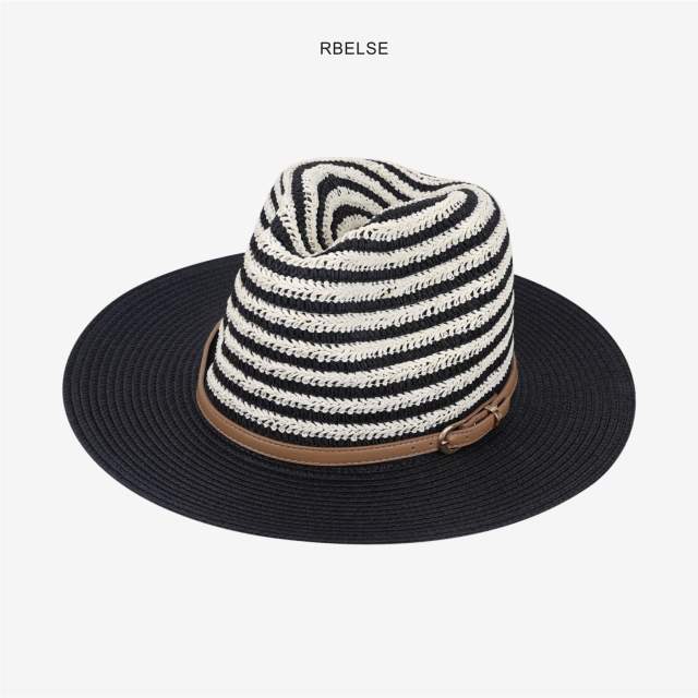 Colorful striped flat-top hat for men and women summer sun protection straw hat