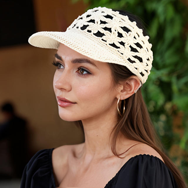 Handmade Crochet Hollow UV Protection Visor Hat for Women