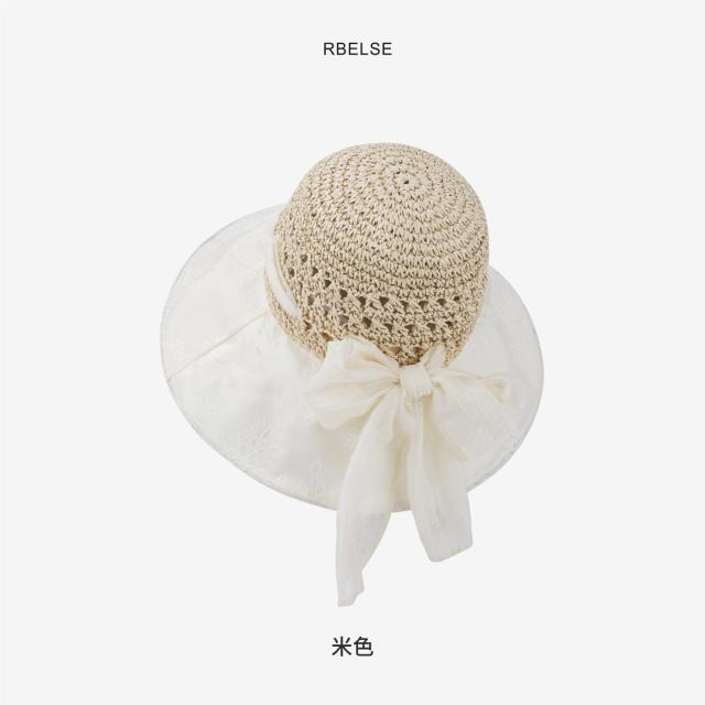 French-Style Ink-Printed Straw Hat with Large Brim,
