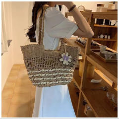 Hollow-Out Straw Woven Bag for Women Seaside Vacation Handmade Woven Bag