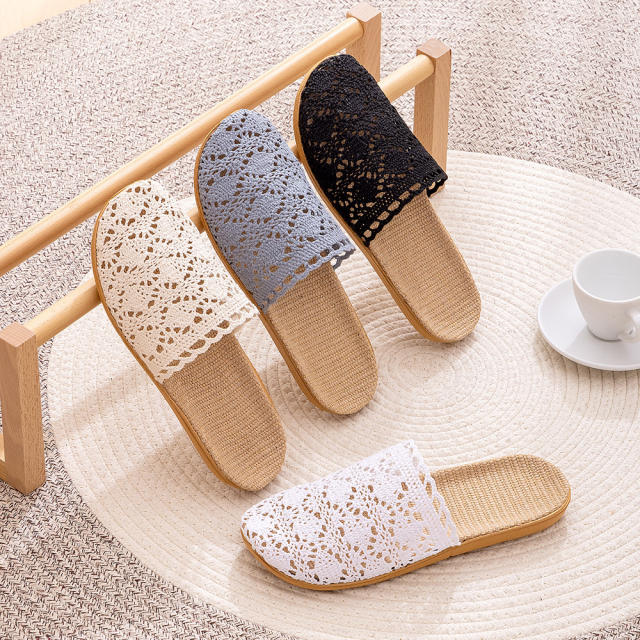 New All-Season Lace-Up Indoor Linen Women's Slippers