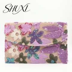 Women's clutch Bag with Sequin Embroidery Straw Clutch