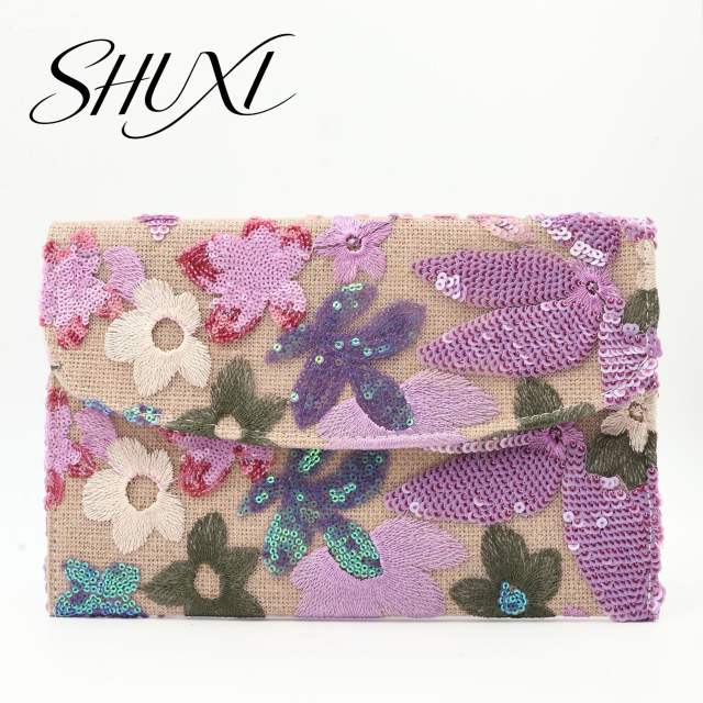 Women's clutch Bag with Sequin Embroidery Straw Clutch