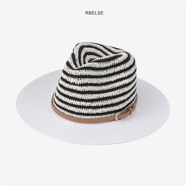 Colorful striped flat-top hat for men and women summer sun protection straw hat