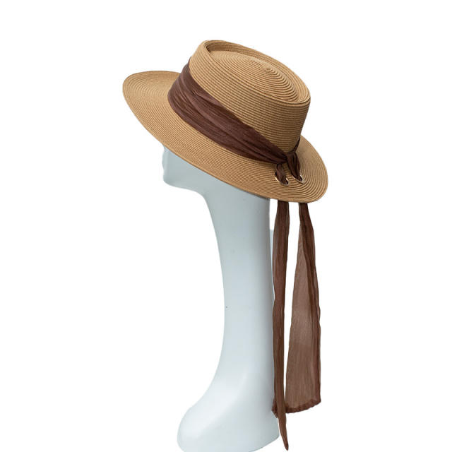 Flat-Top Sun Hat for Women Spring Summer Elegant Sun Protection Straw Hat