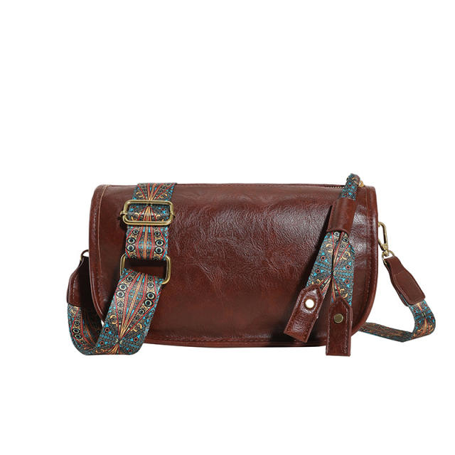 Women's Bag Retro Boston Pillow Bag Wide Shoulder Strap Texture Crossbody Bag for Women