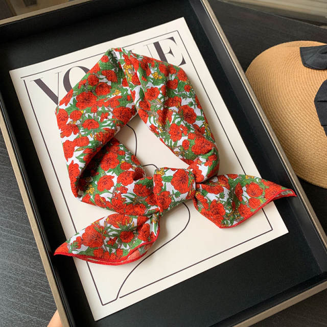 Korean Style Women's Floral Fresh Small Square Scarf