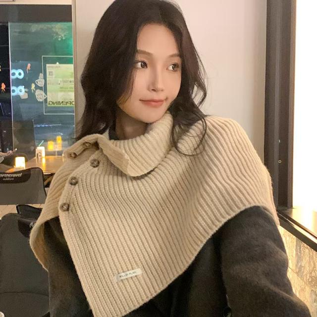 Autumn Winter Buttons Wool Shawl Knitted All-match Shawl