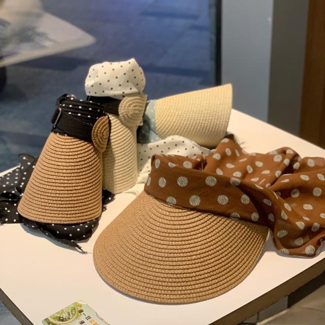 Straw Visor Hat for Women Summer Travel Large Brim Uv Protection Sun Hat