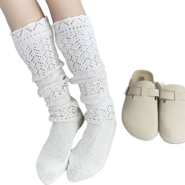 Autumn Style Embossed Hollow-Out Calf-Length Cotton Socks
