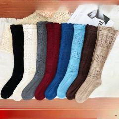 Autumn Style Embossed Hollow-Out Calf-Length Cotton Socks