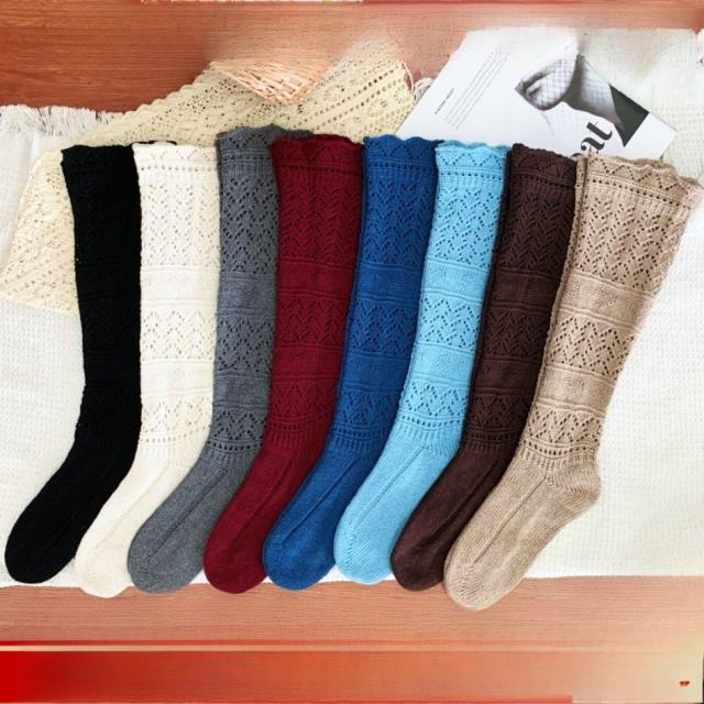 Autumn Style Embossed Hollow-Out Calf-Length Cotton Socks