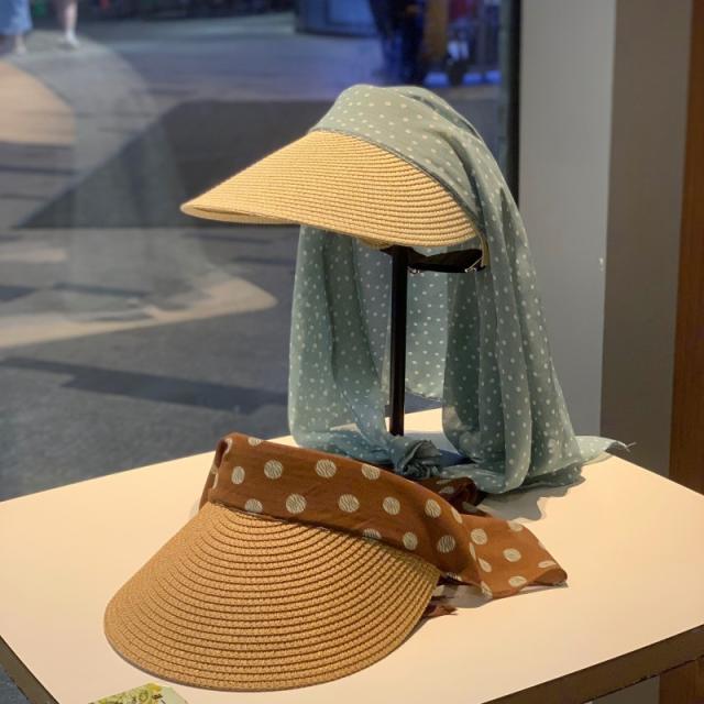 Straw Visor Hat for Women Summer Travel Large Brim Uv Protection Sun Hat