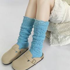 Autumn Style Embossed Hollow-Out Calf-Length Cotton Socks
